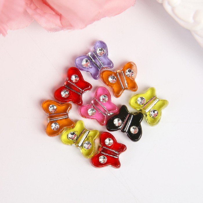 Набор бусин для творчества пластик "Бабочки со стразиками" 20 гр 1х0,5 см