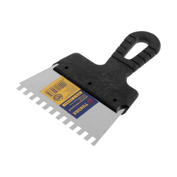 Шпатель зубчатый TUNDRA Basic, 150 мм, зуб 6х6 мм, нержавеющая сталь, ручка пластик