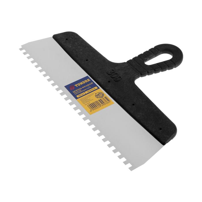 Шпатель зубчатый TUNDRA Basic, 300 мм, зуб 6х6 мм, нержавеющая сталь, ручка пластик