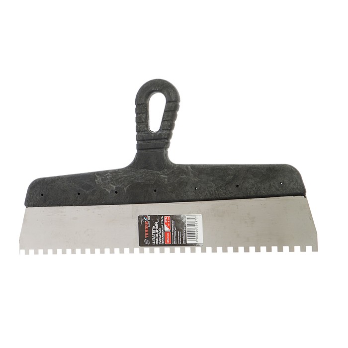 Шпатель зубчатый TUNDRA Basic, 350 мм, зуб 6х6 мм, нержавеющая сталь, ручка пластик