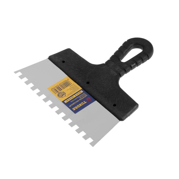 Шпатель зубчатый TUNDRA Basic, 200 мм, зуб 8х8 мм, нержавеющая сталь, ручка пластик