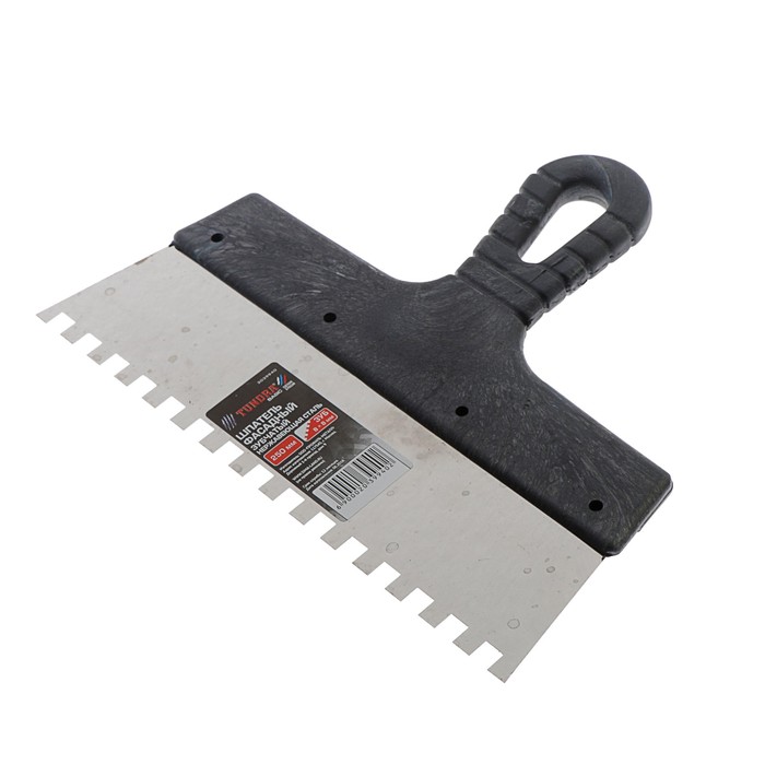 Шпатель зубчатый TUNDRA Basic, 250 мм, зуб 8х8 мм, нержавеющая сталь, ручка пластик