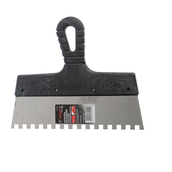 Шпатель зубчатый TUNDRA Basic, 250 мм, зуб 8х8 мм, нержавеющая сталь, ручка пластик