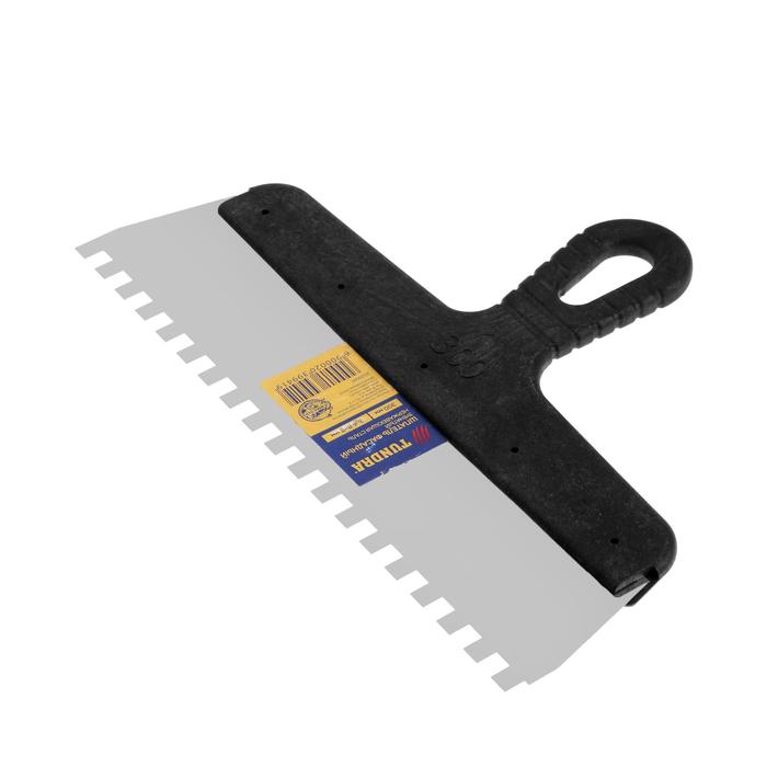 Шпатель зубчатый TUNDRA Basic, 300 мм, зуб 8х8 мм, нержавеющая сталь, ручка пластик