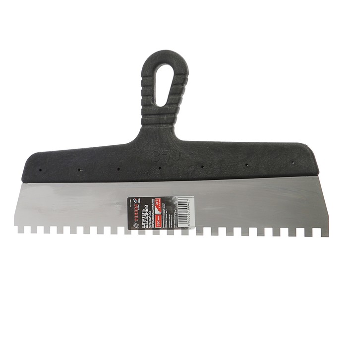 Шпатель зубчатый TUNDRA Basic, 350 мм, зуб 8х8 мм, нержавеющая сталь, ручка пластик