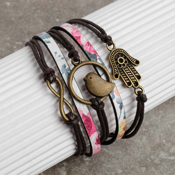 Браслет кожа "На счастье", цветной