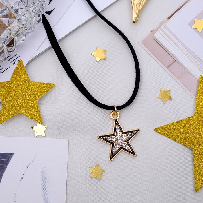 Кулон на шнурке "Блеск" звезда, цвет бело-чёрный в золоте