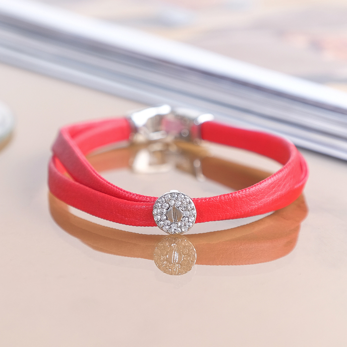 Браслет кожа "Элегант", цвет красный в серебре