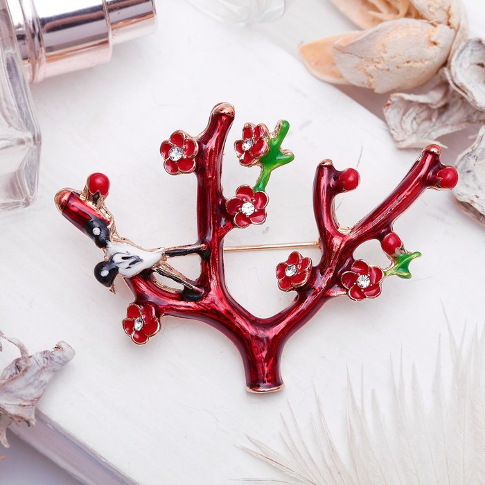 Брошь "Ветвь" весенняя, цветная в золоте