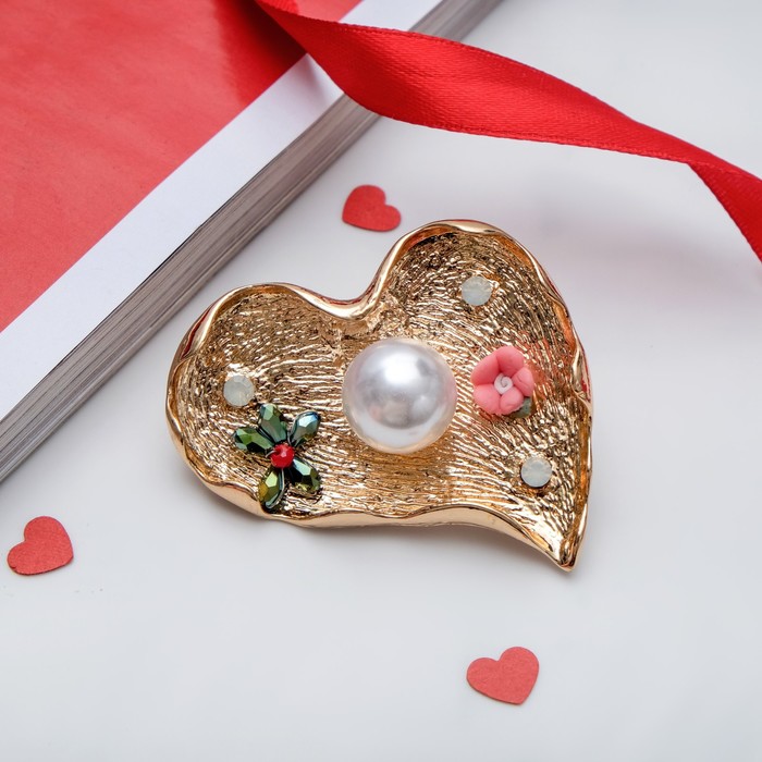 Брошь "Сердце" авангард, цветная в золоте