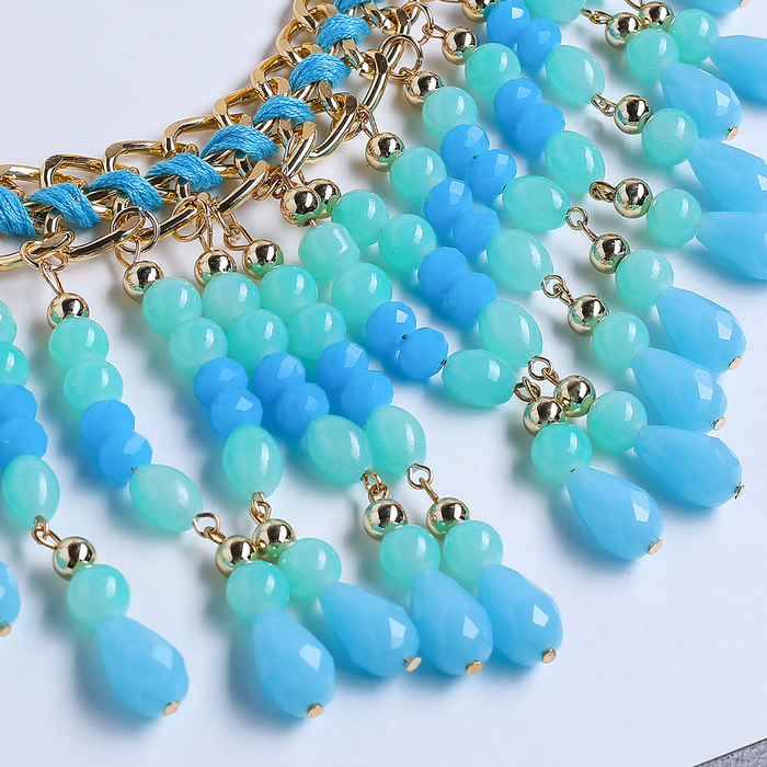 Колье "Роскошь", цвет зелёно-голубой в золоте