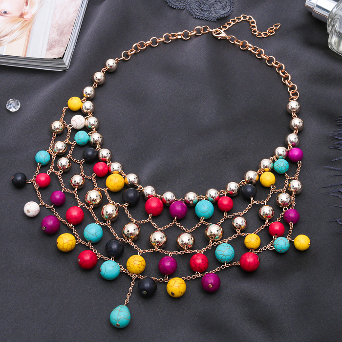 Колье "Каскад шариков", цветное в золоте