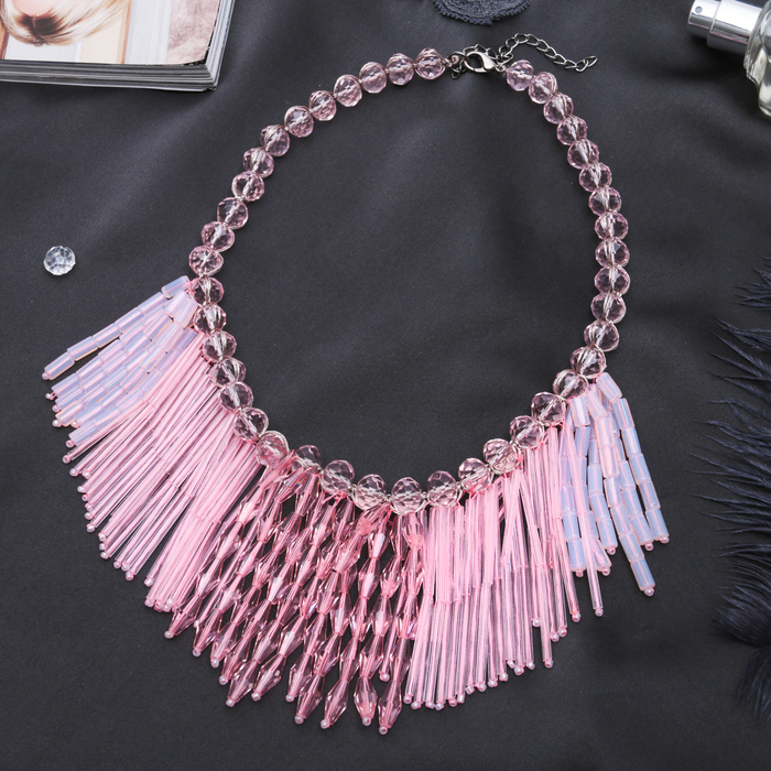 Колье "Модный образ", цвет розово-персиковый в серебре