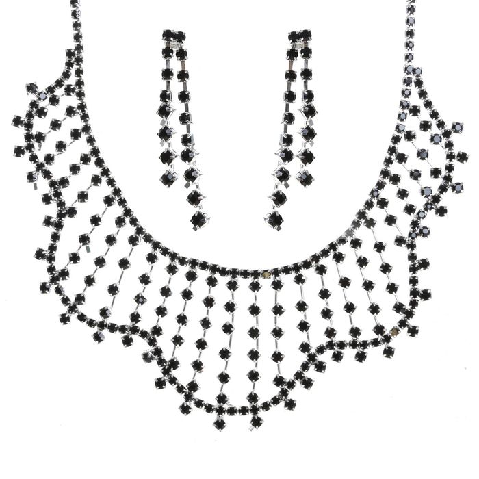 Набор 2 предмета: серьги, колье "Сияние", цвет чёрный в серебре