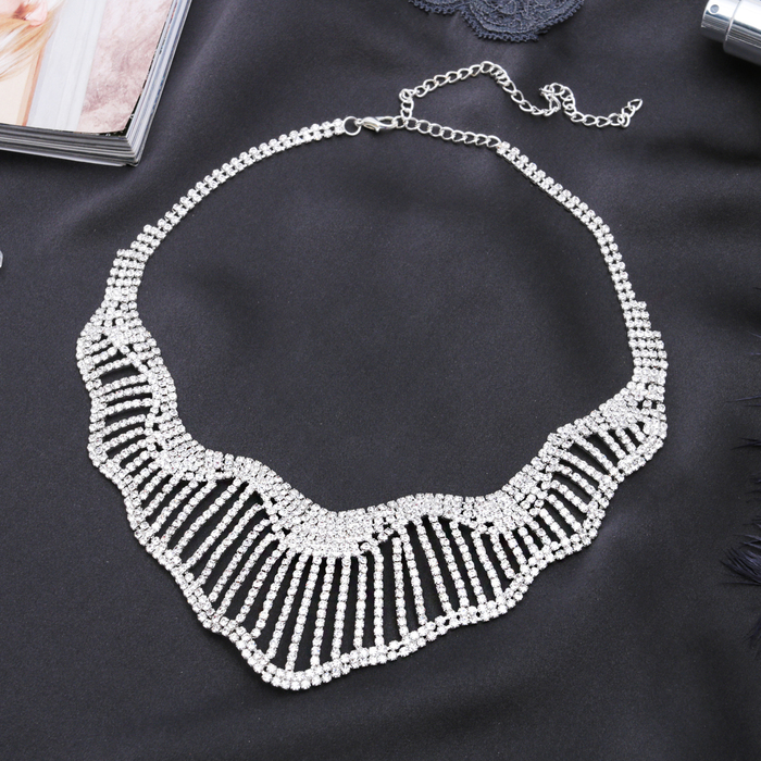 Колье "Каскад" блеск, цвет белый в серебре