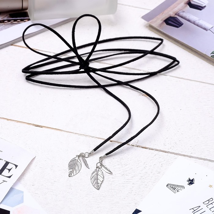 Чокер "Пёрышки", цвет серебро 80 см (трансформер)