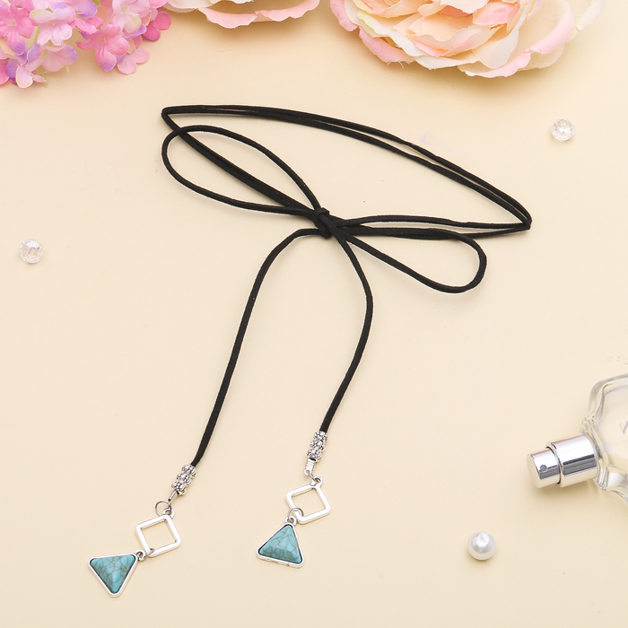 Чокер "Геометрия" треугольники, цвет голубой в чернёном серебре 80 см (трансформер)