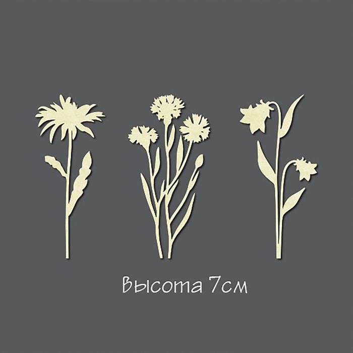 Чипборд из картона (3 шт) "Набор полевых цветов большой" высота 7 см