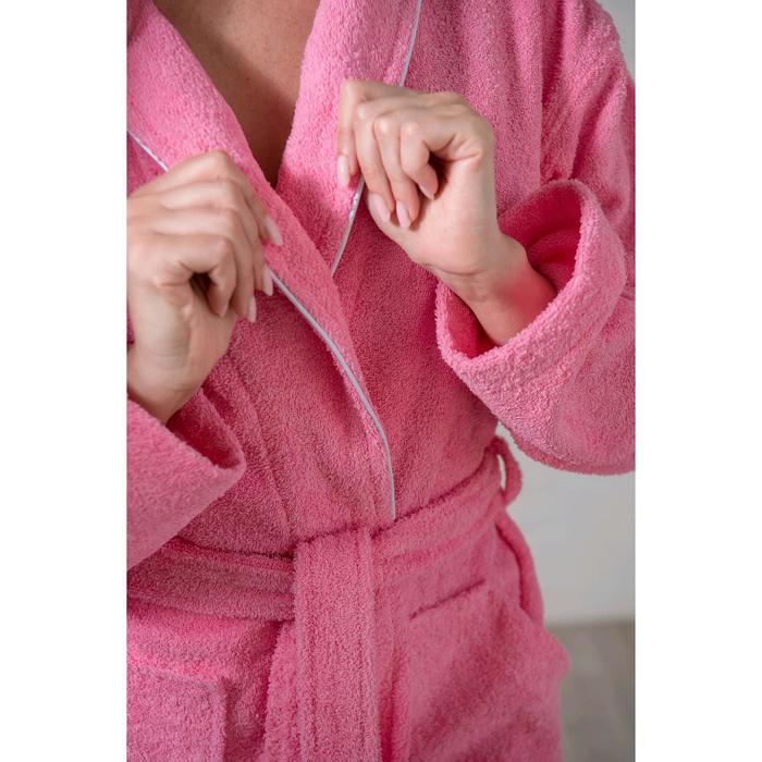 Халат женский шалька+кант, размер 46, розовый, махра