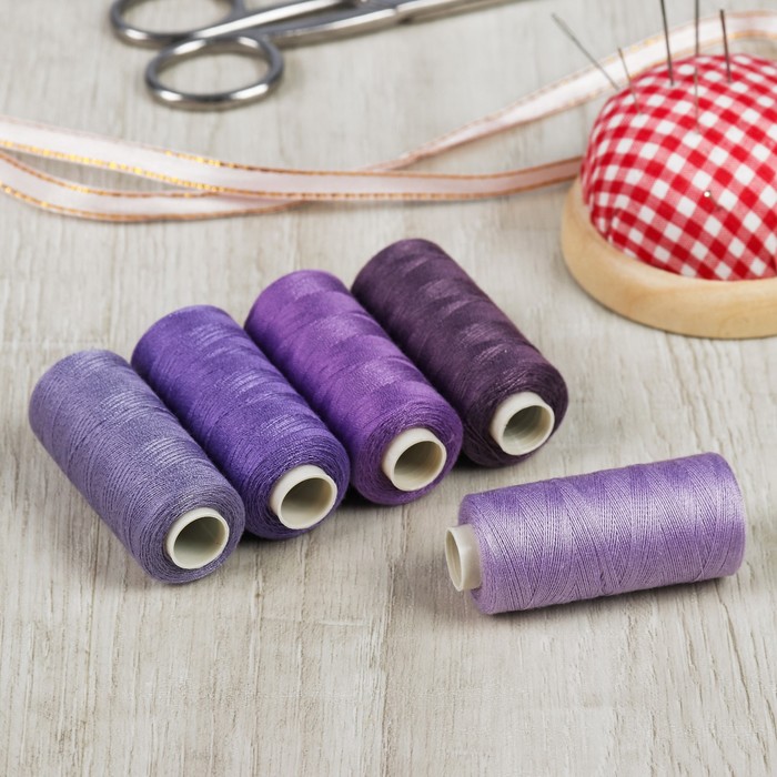 Набор ниток, 5шт, 40S/2, 300м, 100% полиэстер, оттенки сиреневого