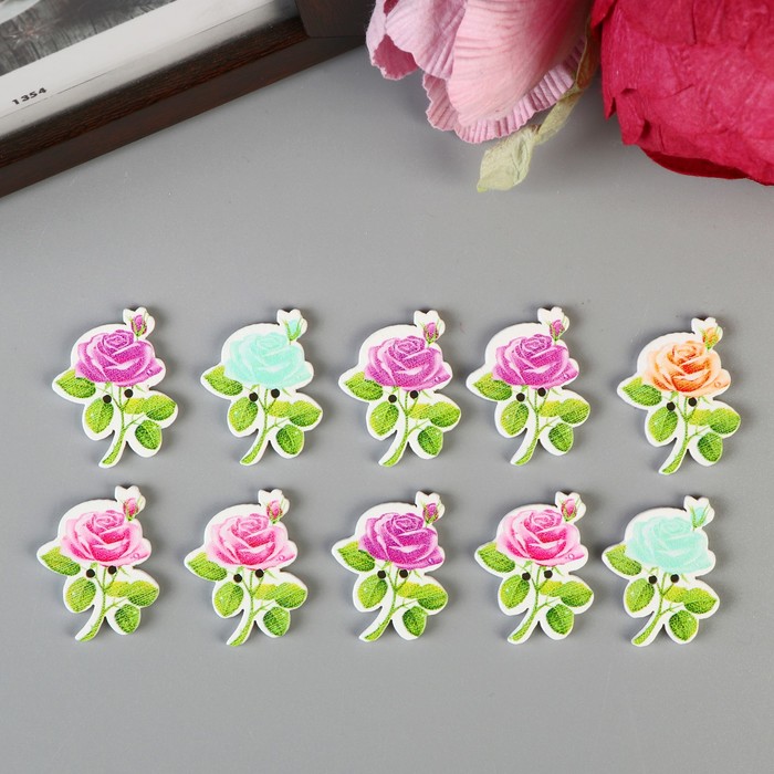 Набор пуговиц декоративных дерево "Розочка" (набор 10 шт) МИКС 3х2,3 см