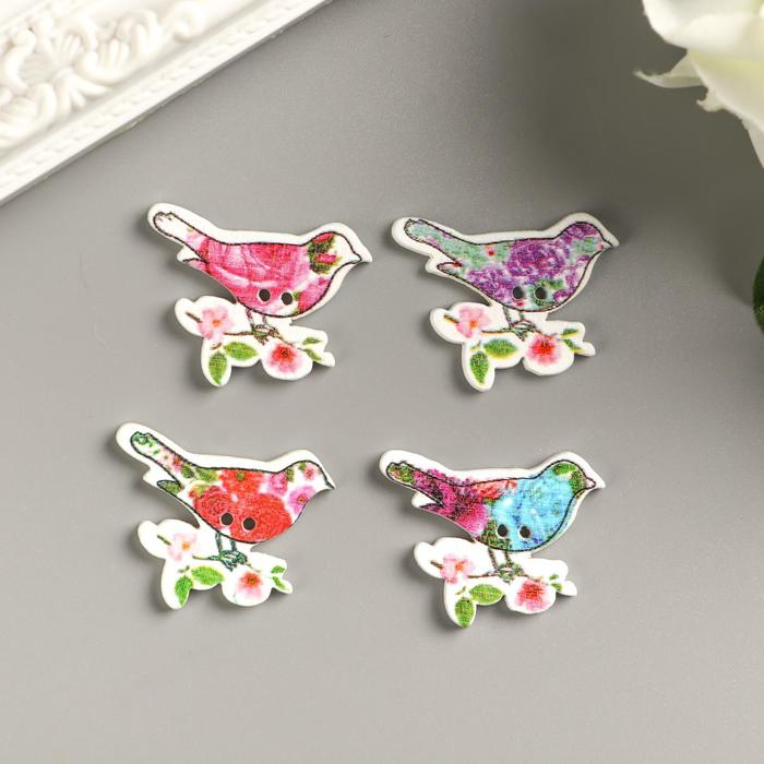 Набор пуговиц декоративных дерево "Птичка на ветке" (набор 10 шт) МИКС 3х3 см