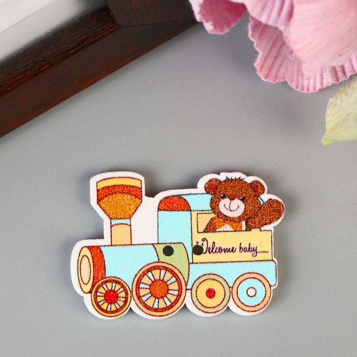 Набор пуговиц декоративных дерево "Мишутка на паровозике" (набор 8 шт) МИКС 3,3х2,6 см