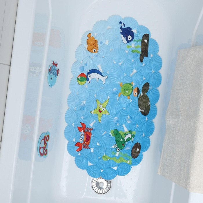 Коврик для ванны Доляна «Морские игры», 37×65 см