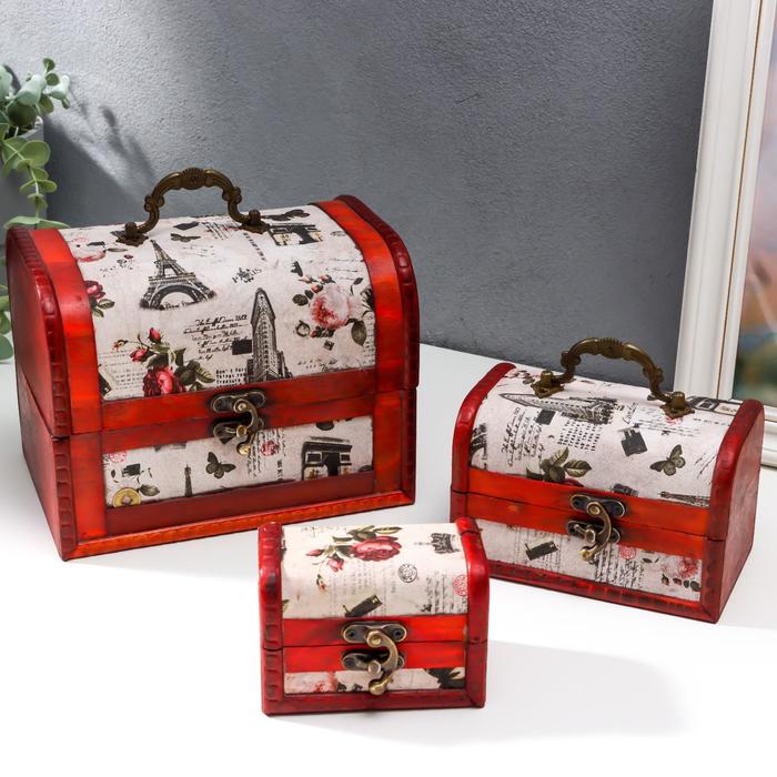 Шкатулка дерево сундучок "Париж. Цветы" (набор 3 шт) 14,5х19,5х15 см 10х15х11 см 6,5х11х8 см