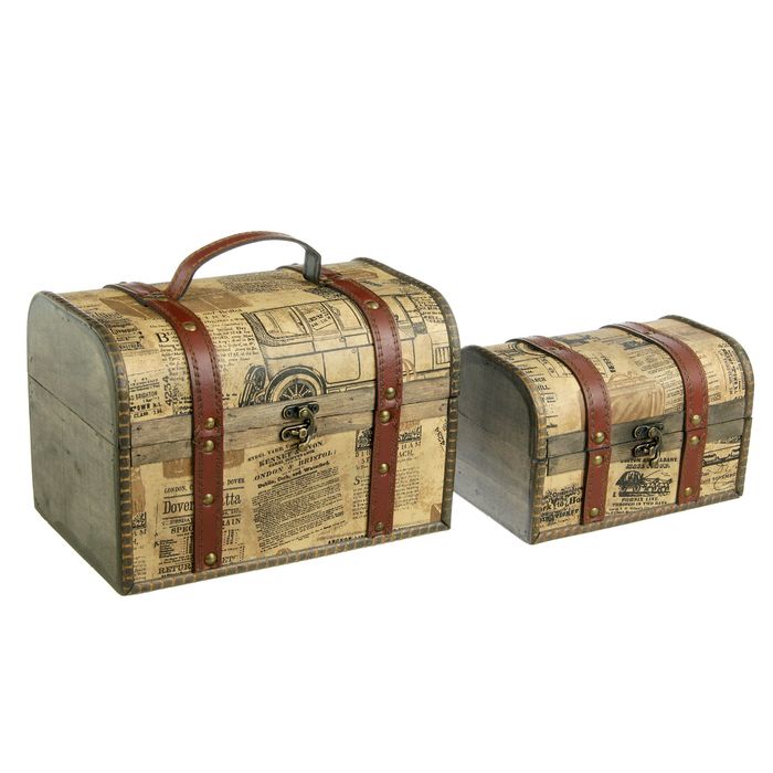 Шкатулка дерево сундучок "Старая газета" (набор 2 шт) 17,5х26х17,5 см 12,5х20х12,5 см