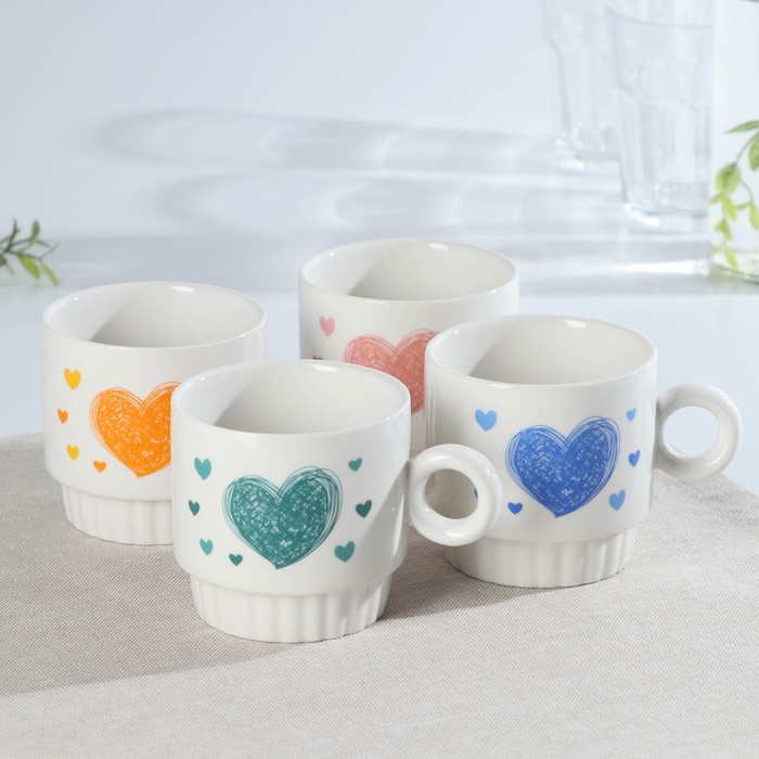 Набор кружек 240 мл My Love, 4 шт, на металличкской подставке