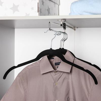 Вешалка-плечики для одежды, размер 44-46, флокированное покрытие, цвет чёрный