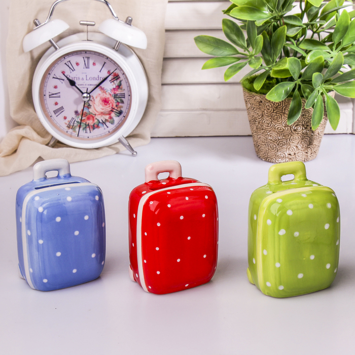 Копилка керамика "Чемодан в горошек" МИКС 8,8х6,5х4,5 см