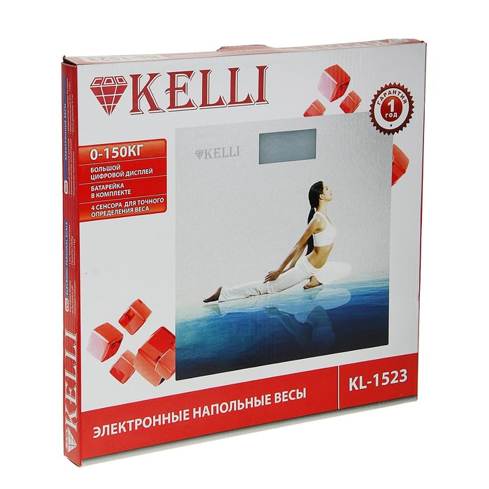 Весы напольные KELLI KL-1523, электронные, до 150 кг, ЖК-дисплей, автоотключение