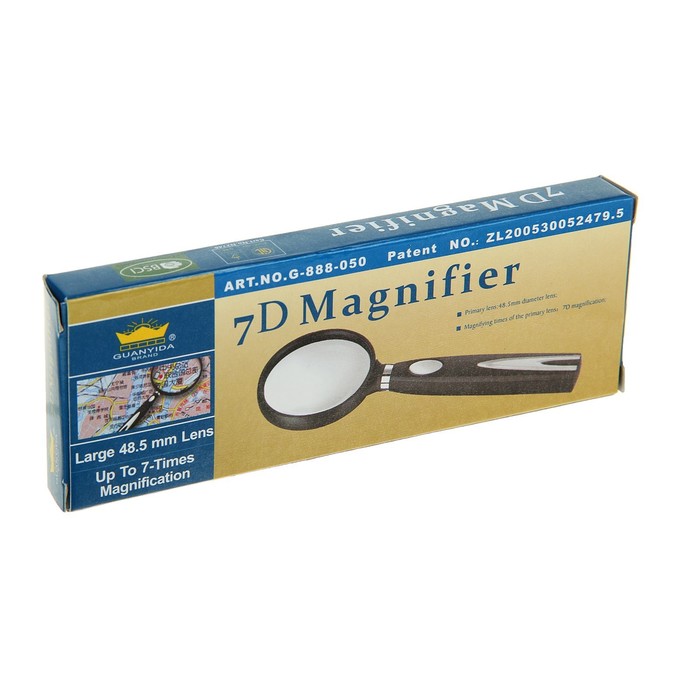 Лупа 3x, d=5 см, рукоять чёрная, вставка хромированная, 15 см