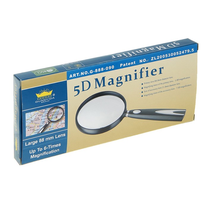 Лупа 2.5x и 3.5х, d=8.5 см, рукоять чёрная, вставка хромированная, 21.5 см