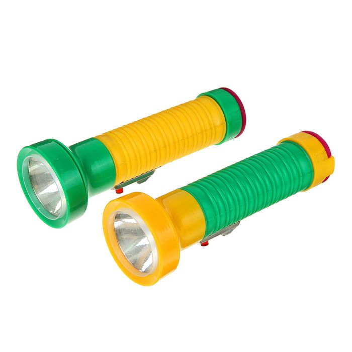 Фонарь 1 диод, рассеиватель простой, рукоять ребристая, 2D бат., микс, 6х17.5 см