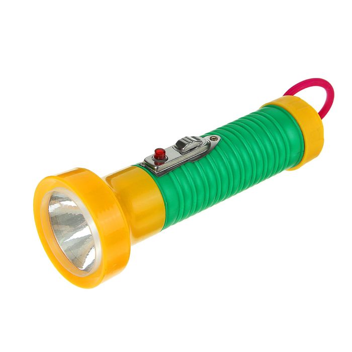 Фонарь 1 диод, рассеиватель простой, рукоять ребристая, 2D бат., микс, 6х17.5 см