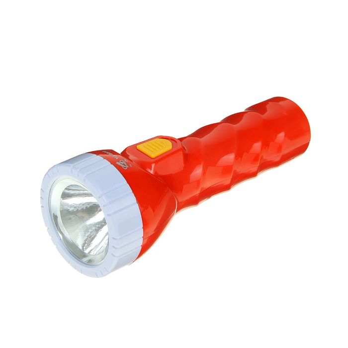 Фонарь 1 диод, рассеиватель шагом по 3полосы, рукоять волна, 2D бат., микс, 7х18.5 см