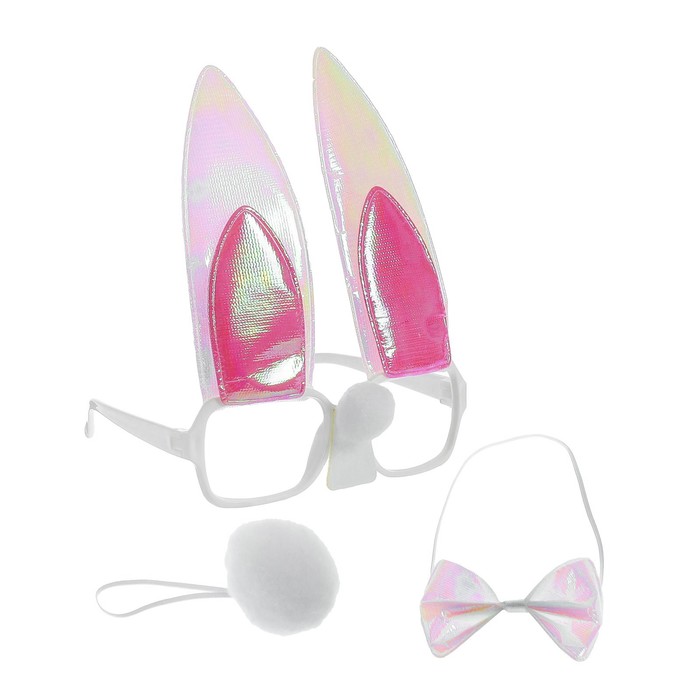 Карнавальный набор "Зайка" 3 предмета: очки, хвост, бабочка, цвета МИКС