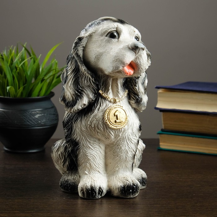 Копилка гипс "Собака с медалью черная" 23 см
