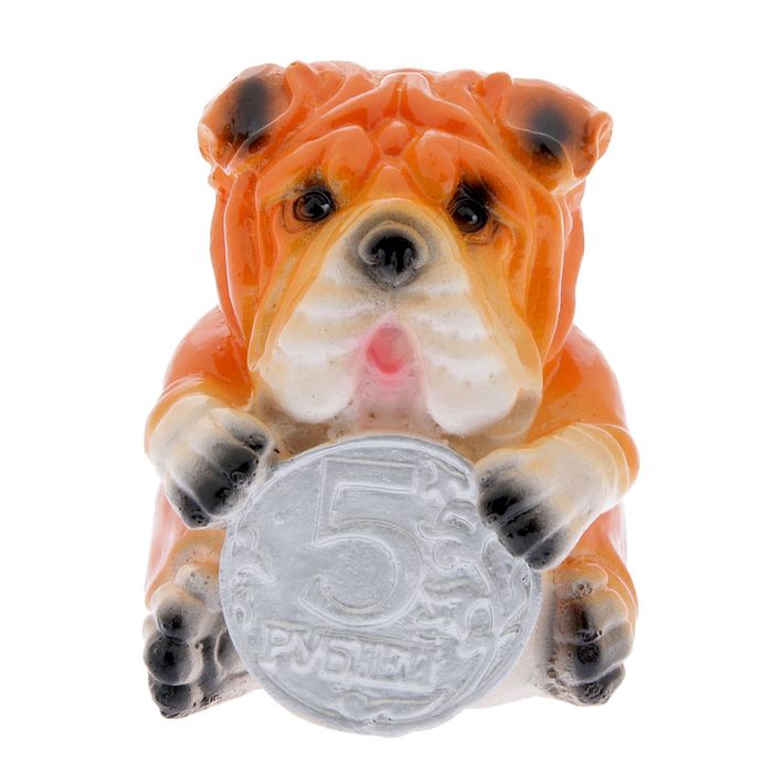 Копилка гипс "Собачка с 5 рублями" 10 см