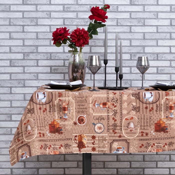 Скатерть Доляна "Кофейный купаж" 145х144 см, 100% хлопок, вафельное полотно, 162 г/м2
