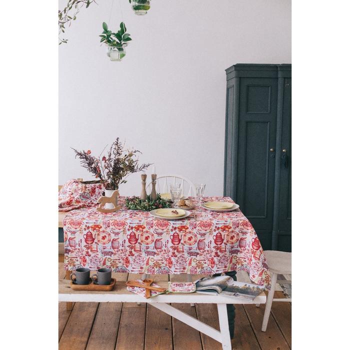 Скатерть Доляна "Чайные традиции" 145х144 см, 100% хлопок, вафельное полотно 162 г/м2