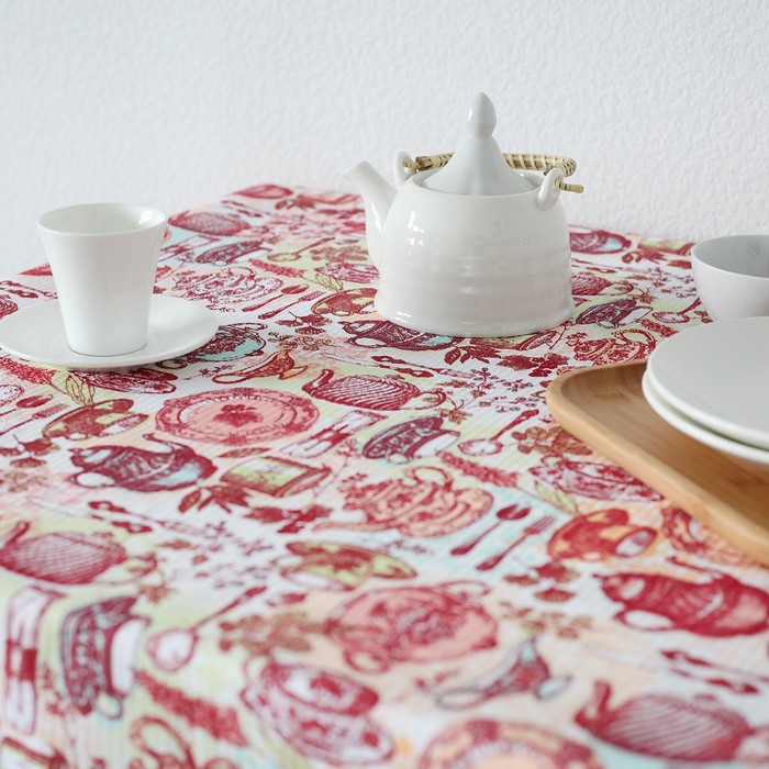 Скатерть Доляна "Чайные традиции" 145х144 см, 100% хлопок, вафельное полотно 162 г/м2
