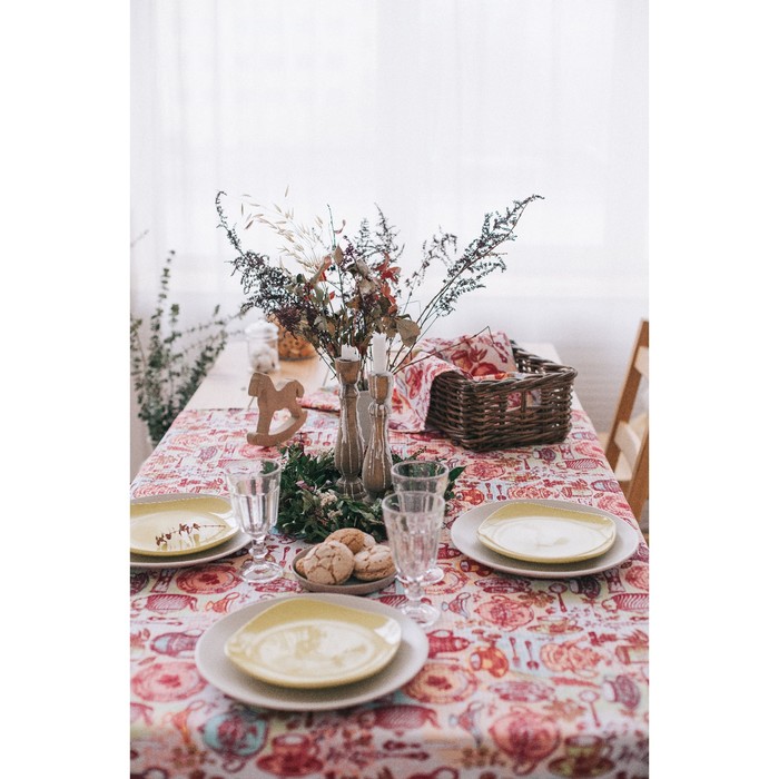 Скатерть Доляна "Чайные традиции" 145х144 см, 100% хлопок, вафельное полотно 162 г/м2