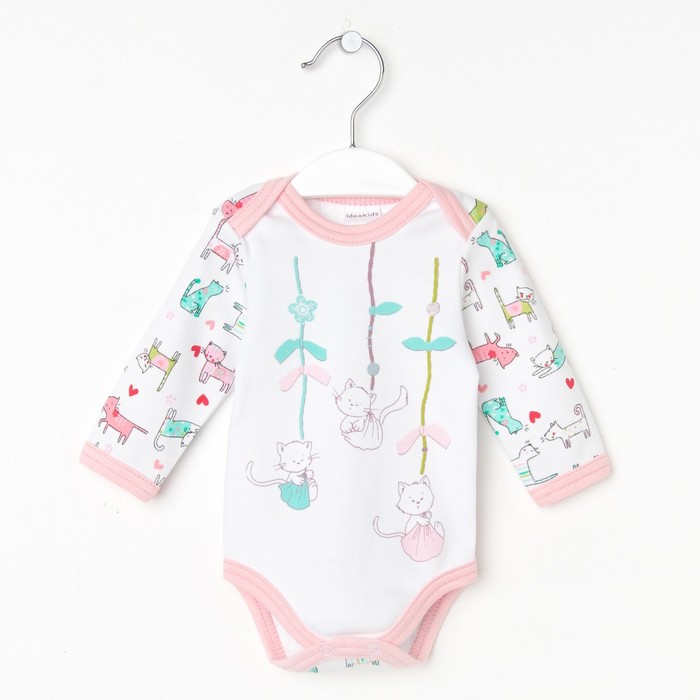Боди с длинным рукавом "Кошки", рост 56 см, цвет белый/розовый ЯВ136829_М