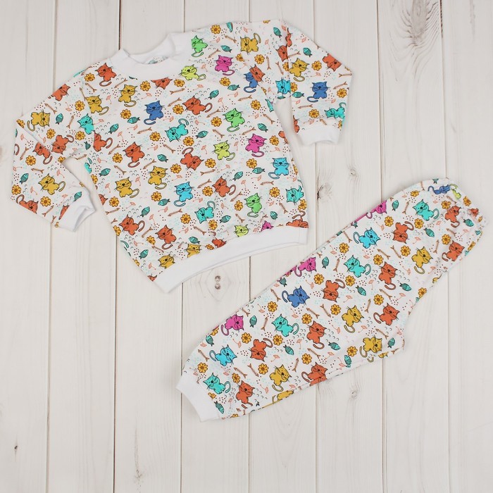 Пижама для девочки "Кошечки", рост 80 см, цвет белый ЯВ137170_М