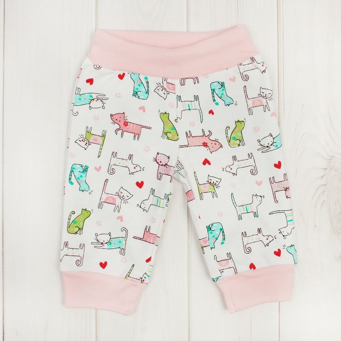 Штанишки "Кошки", рост 74 см, цвет белый/розовый ЯВ136833_М