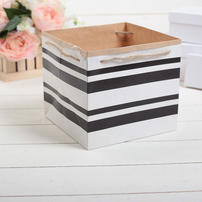 Пакет для цветов "Полосы" 19 х 19 х17 см